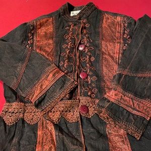 Embroidered Black and Red Women's Top